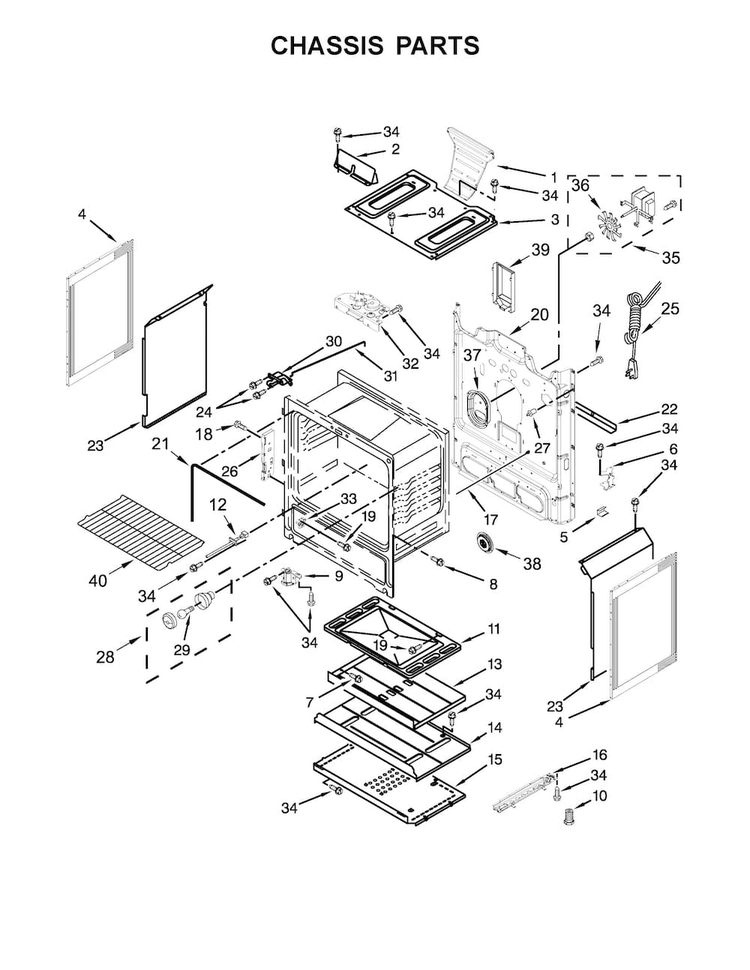 Chassis Parts Diagram and Parts List for WFG530S0EB0  Whirlpool Range