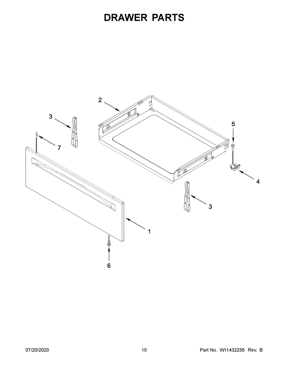 Drawer Parts Diagram and Parts List for WFE320M0JB0  Whirlpool Range