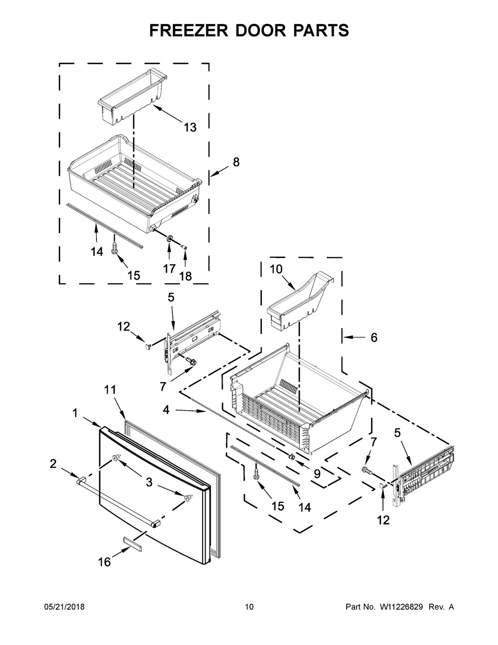 Freezer Door Parts Diagram and Parts List for KRFF507HWH00  Whirlpool Refrigerator