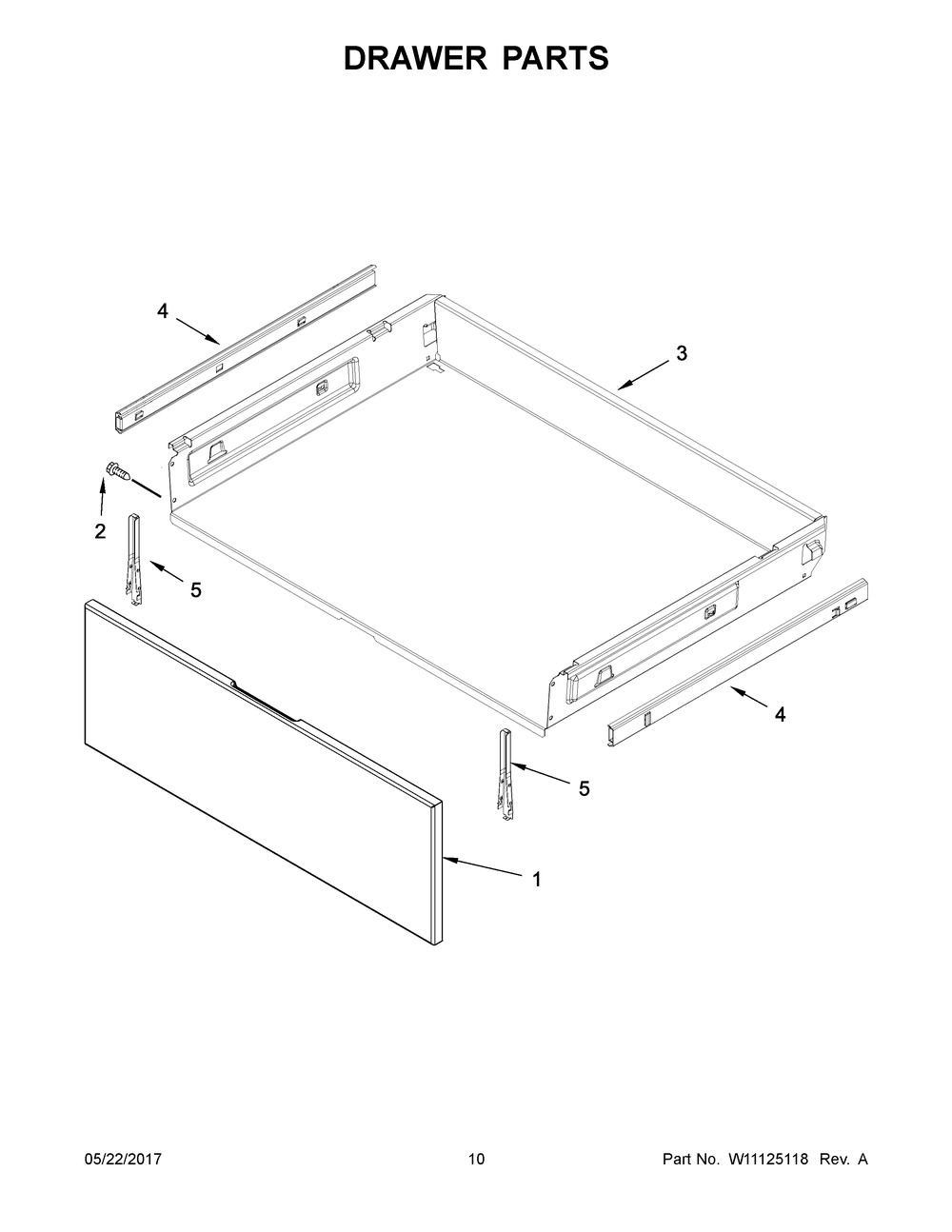 Drawer Parts Diagram and Parts List for WFE540H0EB1  Whirlpool Range