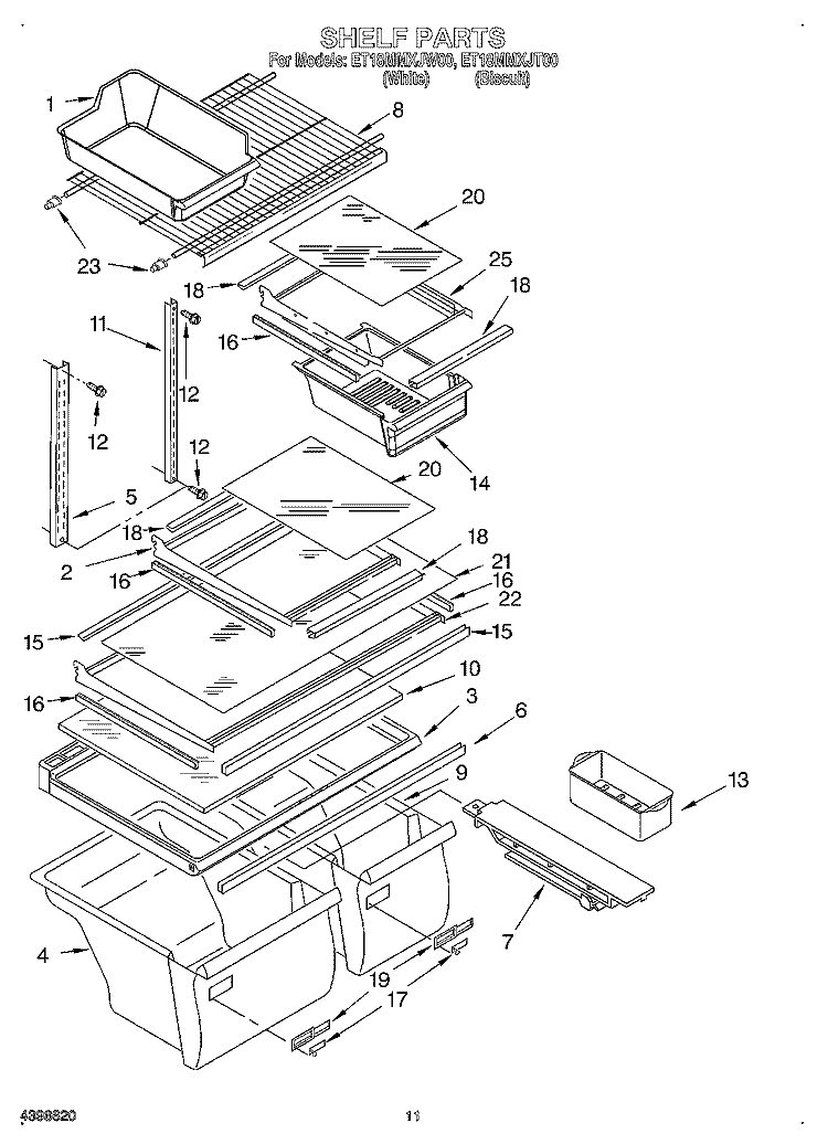 SHELF, OPTIONAL Diagram and Parts List for ET18MMXJW00  Whirlpool Refrigerator