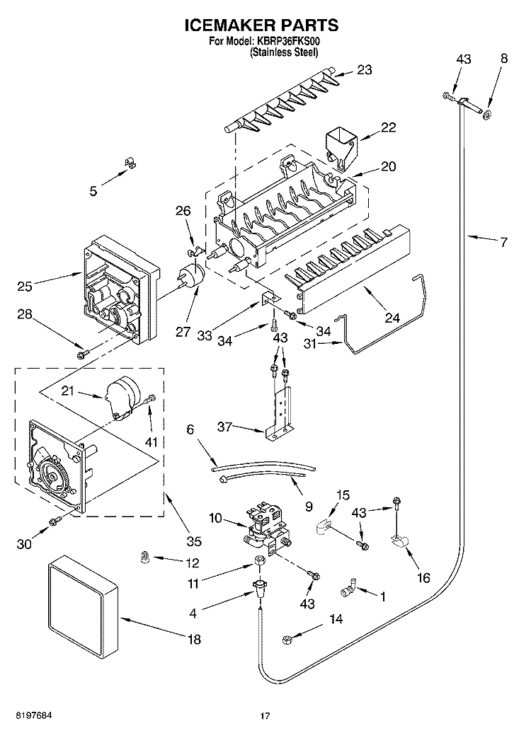 ICEMAKER Diagram and Parts List for KBRP36FKS00  KitchenAid Refrigerator