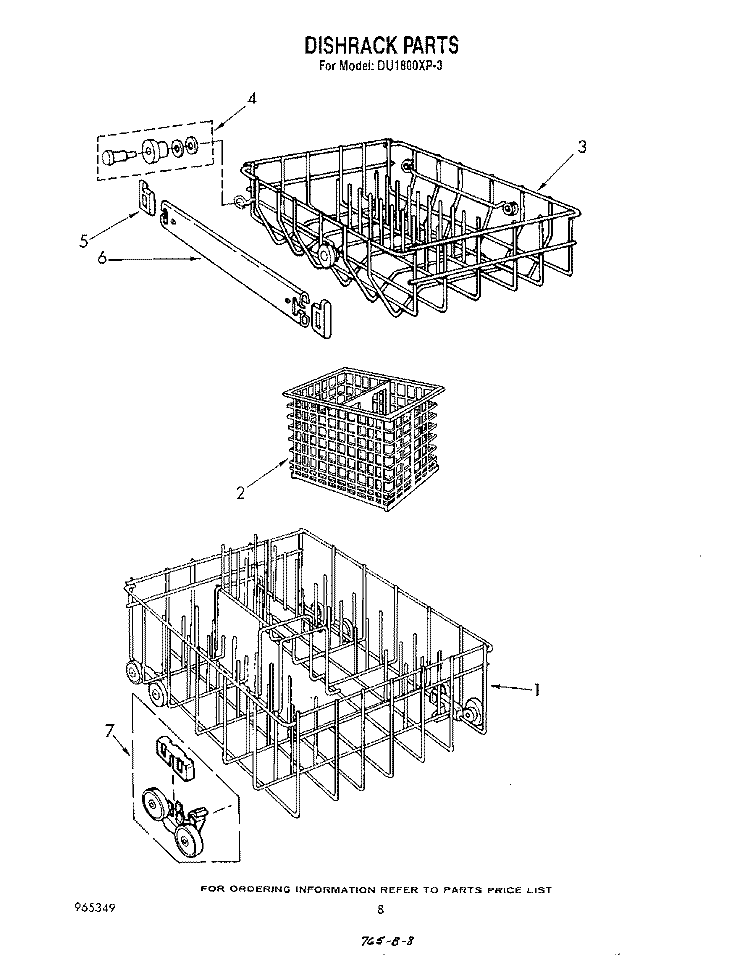 DISHRACK Diagram and Parts List for DU1800XP3  Whirlpool Dishwasher