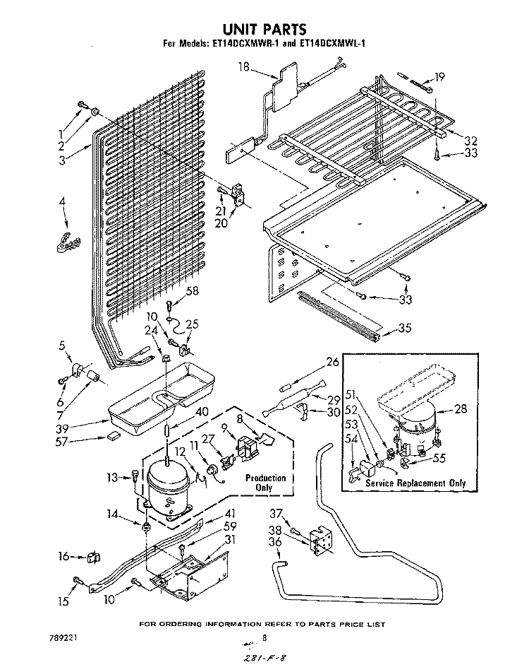 UNIT Diagram and Parts List for ET14DCXMWR1  Whirlpool Refrigerator