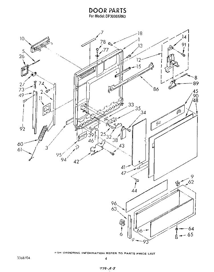 DOOR Diagram and Parts List for DP3000XRN3  Whirlpool Dishwasher