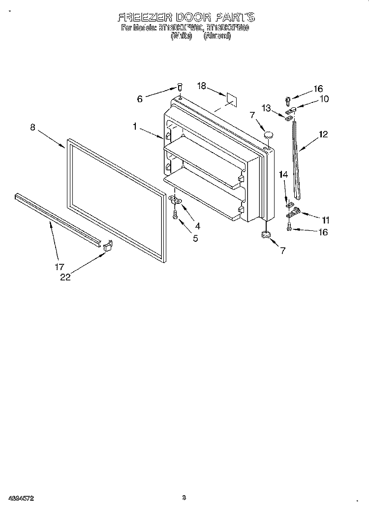 FREEZER DOOR Diagram and Parts List for RT18DKXFN00  Roper Refrigerator