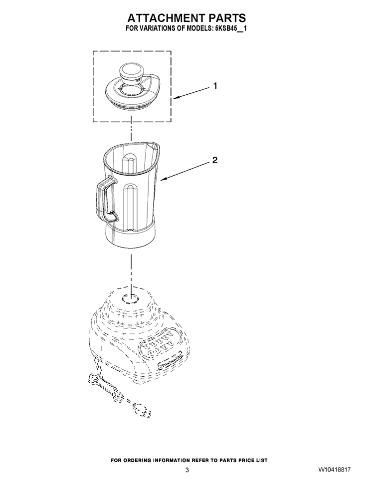 ATTACHMENT PARTS Diagram and Parts List for 5KSB45AWH1  KitchenAid Blender