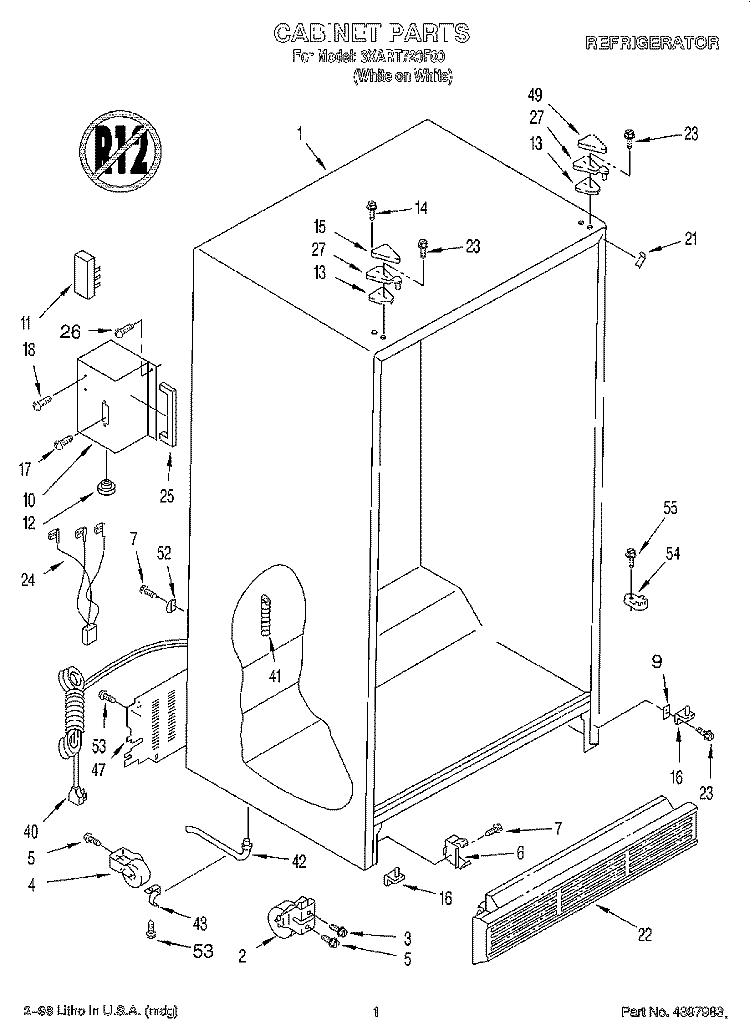 CABINET Diagram and Parts List for 3XART720F00  Whirlpool Refrigerator