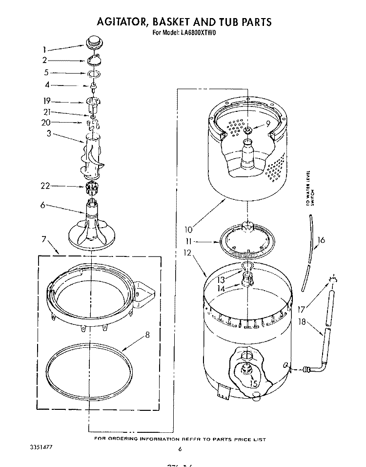 AGITATOR, BASKET AND TUB Diagram and Parts List for LA6800XTF0  Whirlpool Washer