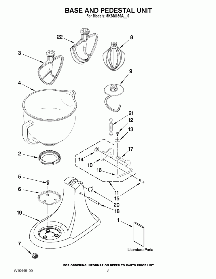 BASE AND PEDESTAL UNIT Diagram and Parts List for 5KSM156ACA0  KitchenAid Mixer
