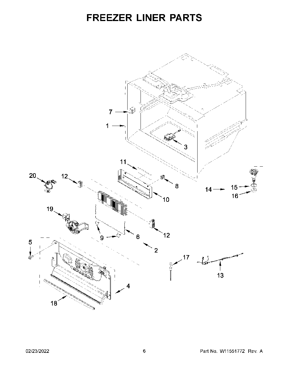 Freezer Liner Parts Diagram and Parts List for KRFC704FPS05  KitchenAid Refrigerator