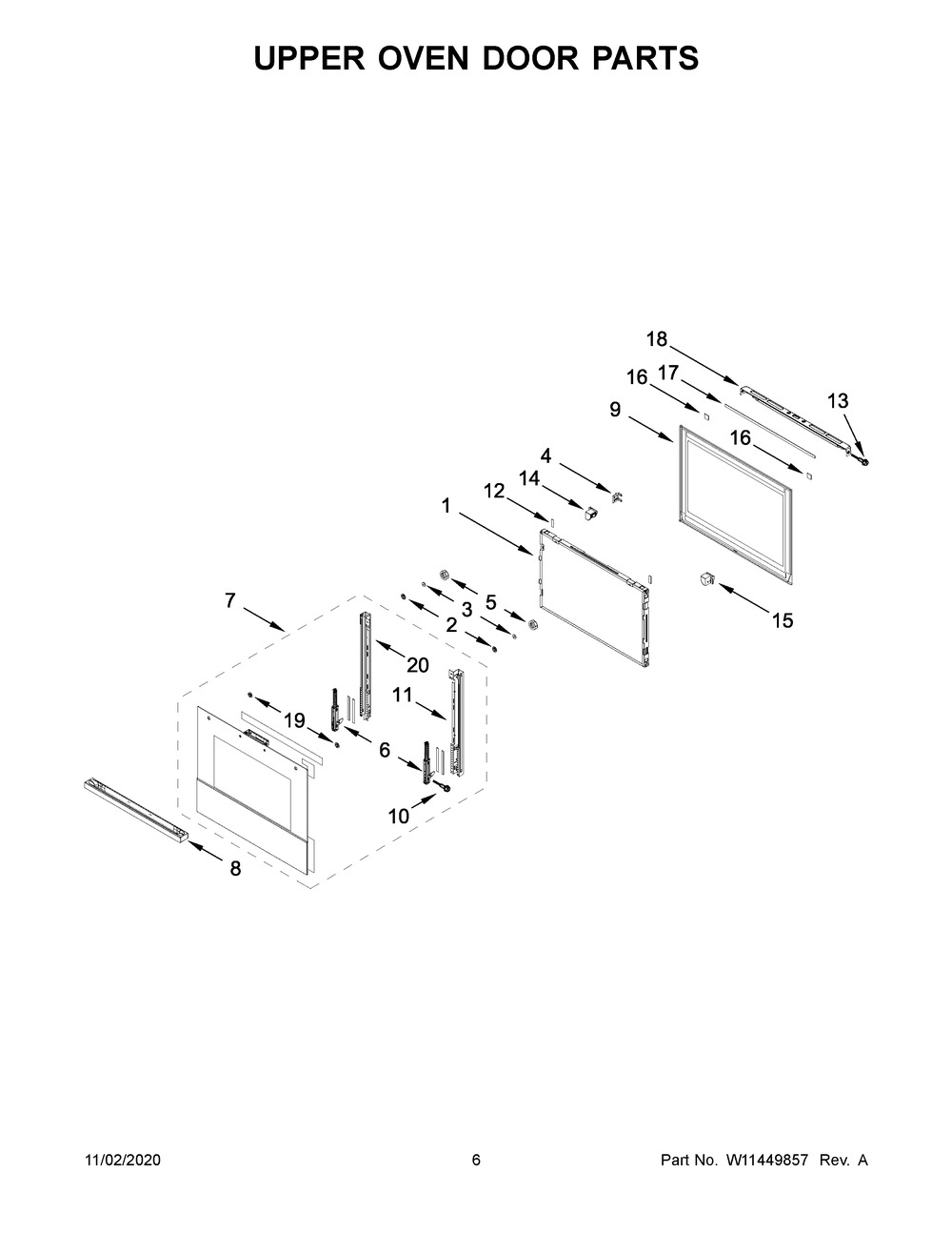 Upper Oven Door Parts Diagram and Parts List for JJW2827IM01  Whirlpool Wall Oven