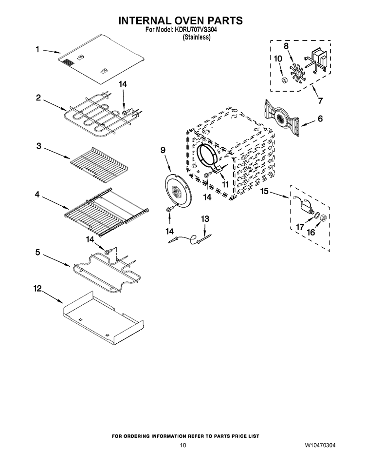 INTERNAL OVEN PARTS Diagram and Parts List for KDRU707VSS04  KitchenAid Range