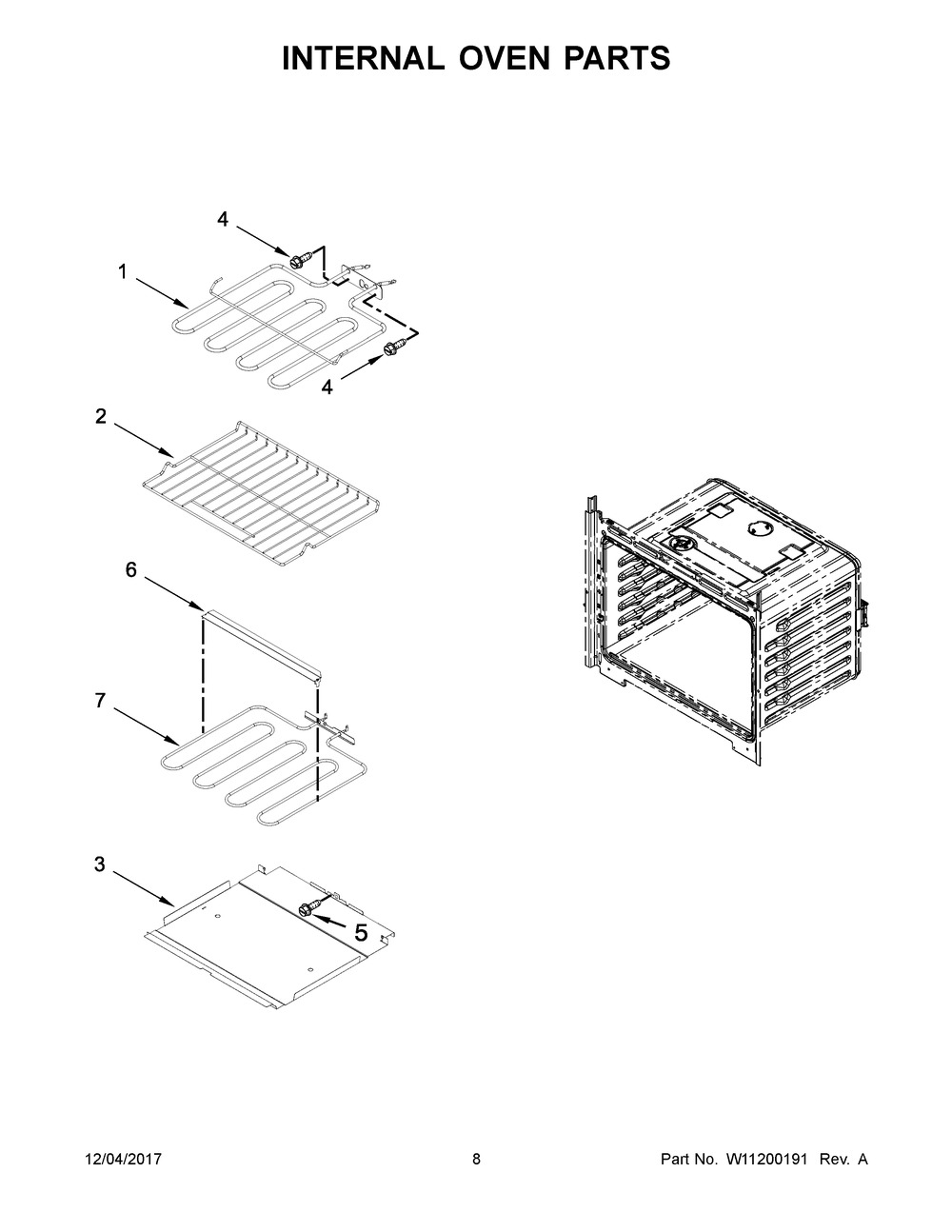 Internal Oven Parts Diagram and Parts List for WOS51EC0HB00  Whirlpool Wall Oven