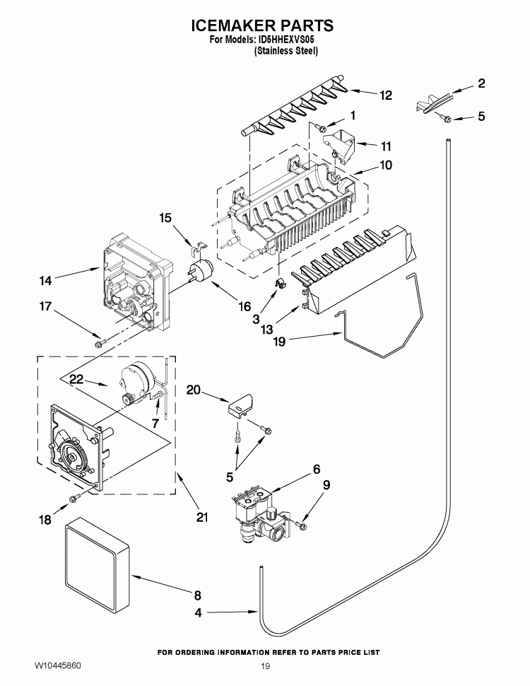 ICEMAKER PARTS Diagram and Parts List for ID5HHEXVS05  Whirlpool Refrigerator