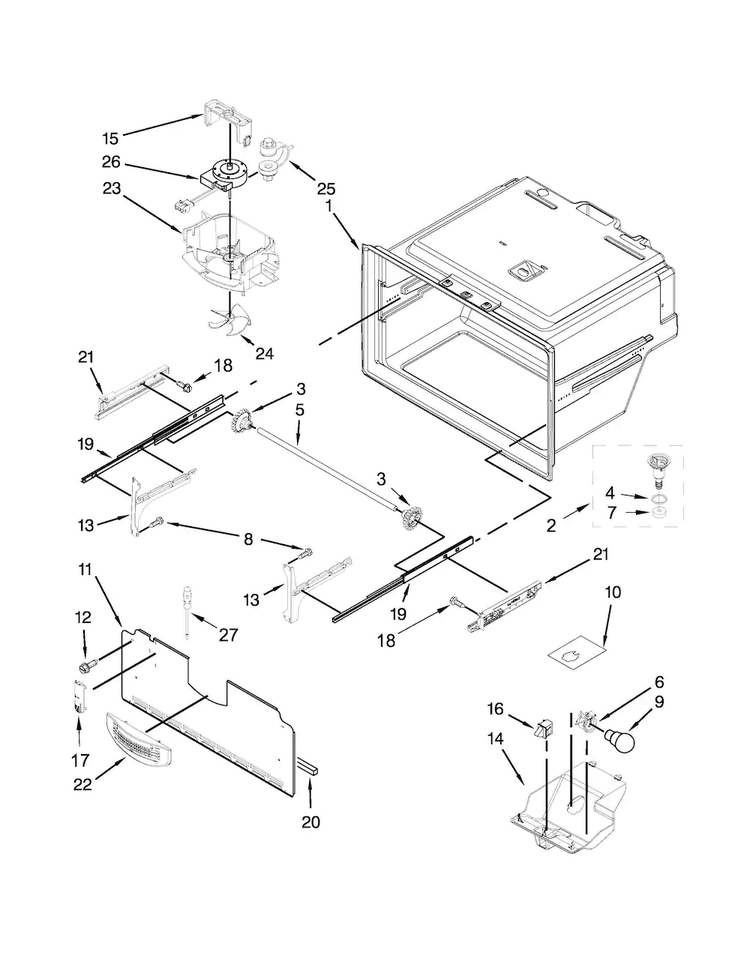 Freezer Liner Parts Diagram and Parts List for KRFC400EWH01  KitchenAid Refrigerator