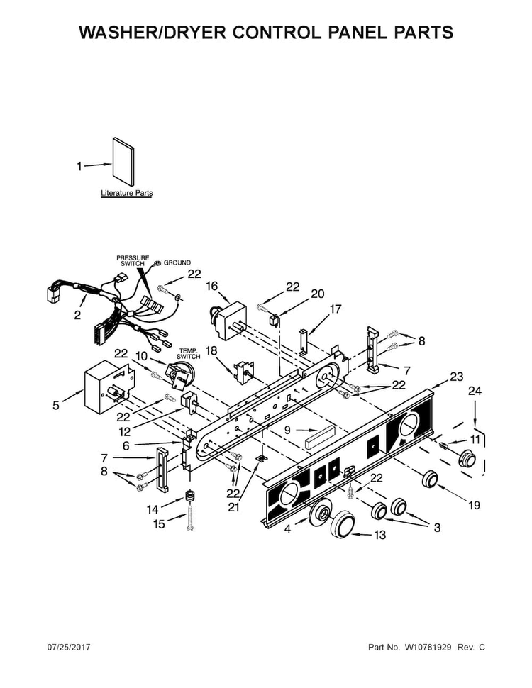 Washer/dryer Control Panel Parts Diagram and Parts List for WET4024EW0  Whirlpool Washer Dryer Combo