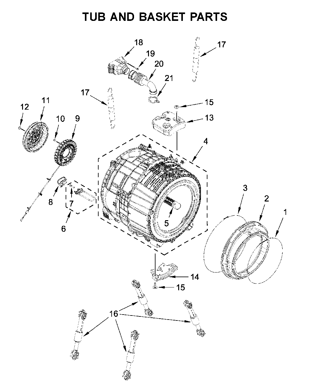 Tub and basket parts Diagram and Parts List for WFW5620HW2  Whirlpool Washer