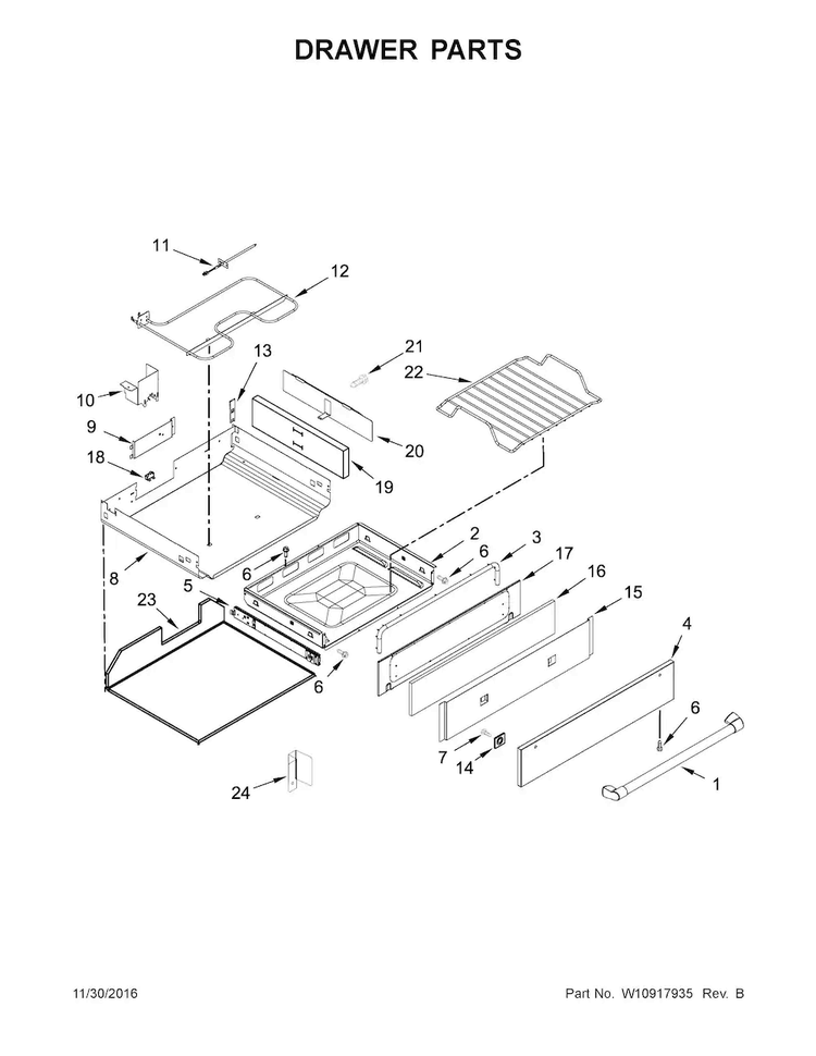 Drawer Parts Diagram and Parts List for KSGB900ESS1  KitchenAid Range