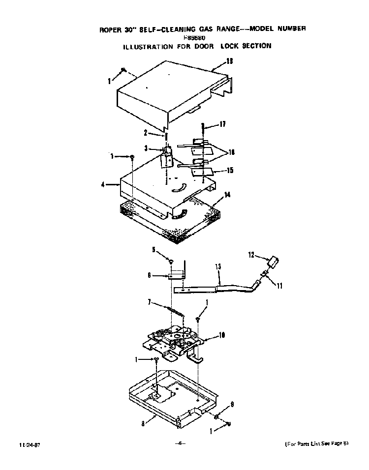 Door Lock Diagram and Parts List for F8558*0  Roper Range