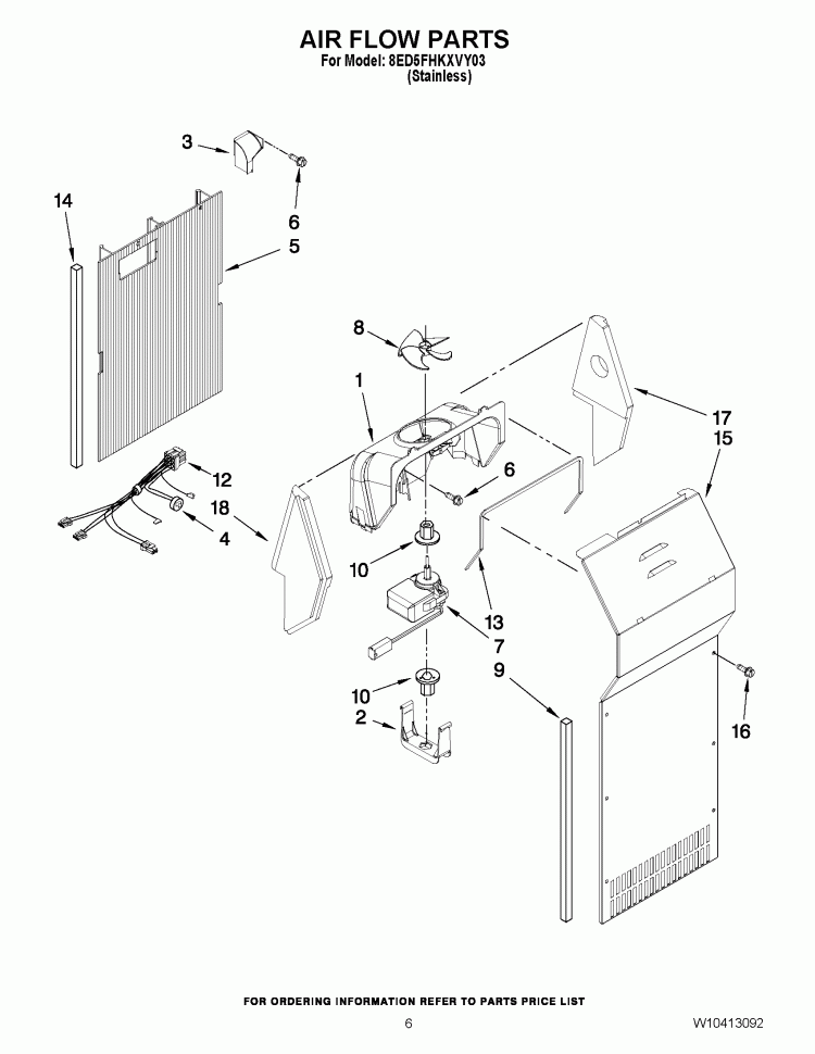 AIR FLOW PARTS Diagram and Parts List for 8ED5FHKXVY03  Whirlpool Refrigerator