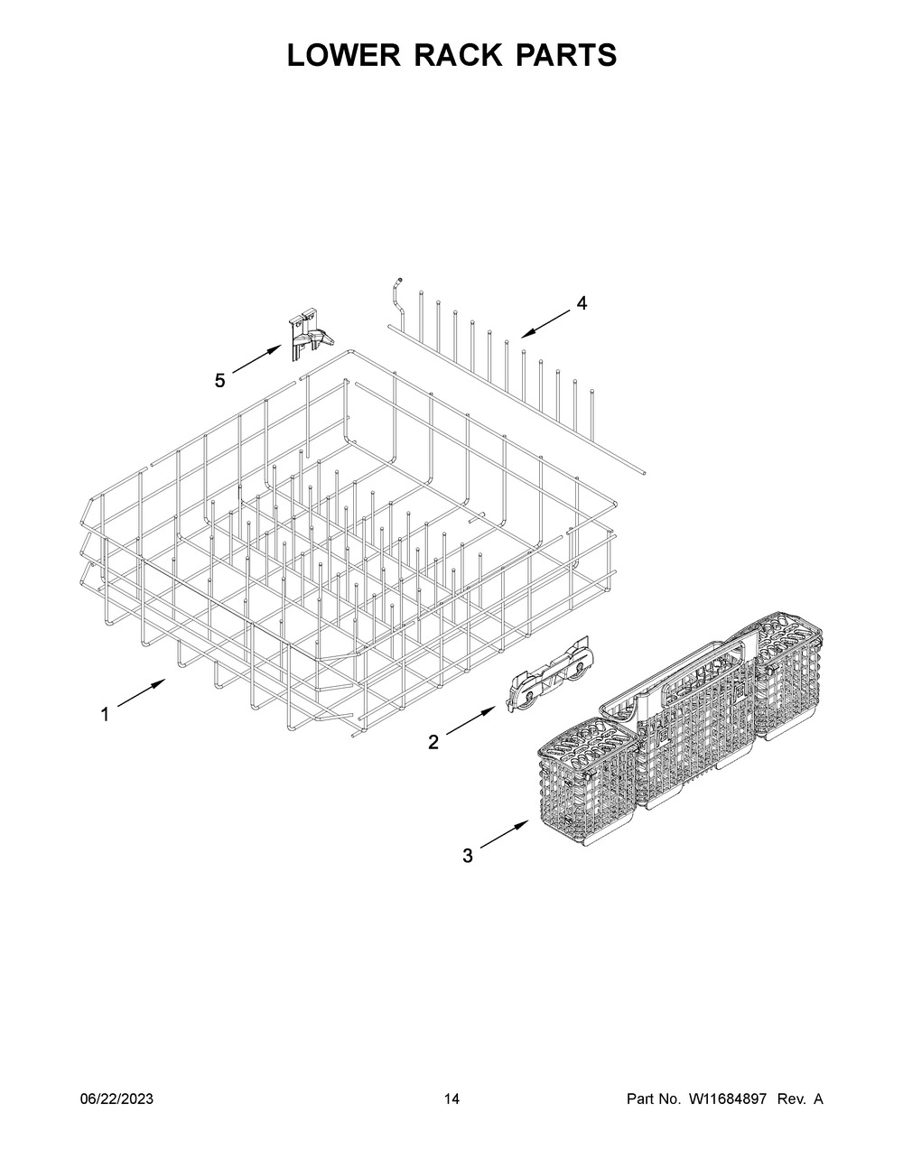 Lower Rack Parts Diagram and Parts List for WDT970SAKZ2  Whirlpool Dishwasher
