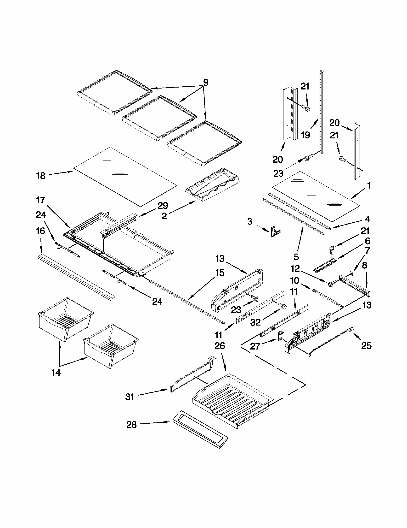 Shelf Parts Diagram and Parts List for 59679242015  Kenmore Refrigerator
