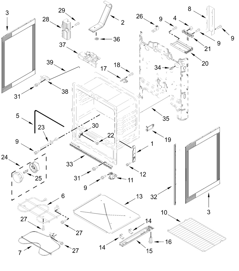 Chassis Parts Diagram and Parts List for CREW3874RW0  Whirlpool Range