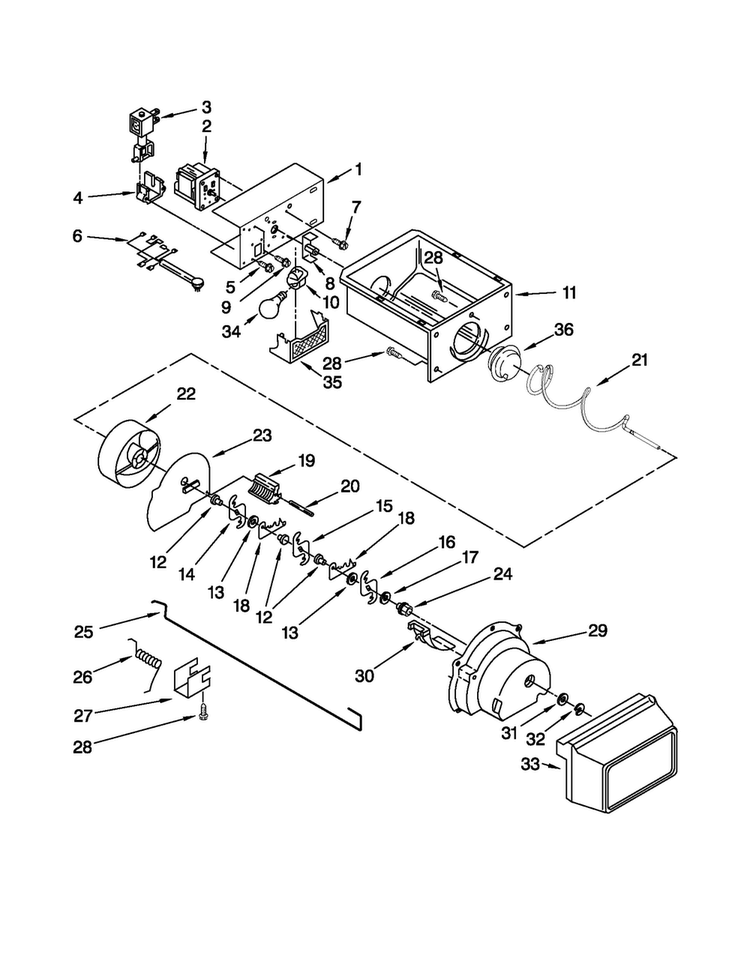 Motor And Ice Container Parts Diagram and Parts List for 10650212011  Kenmore Refrigerator