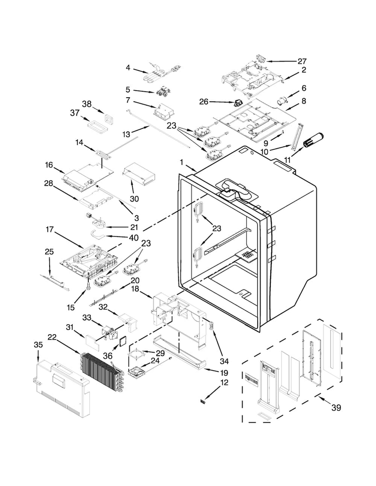 Refrigerator Liner Parts Diagram and Parts List for KFIS29BBBL01  KitchenAid Refrigerator
