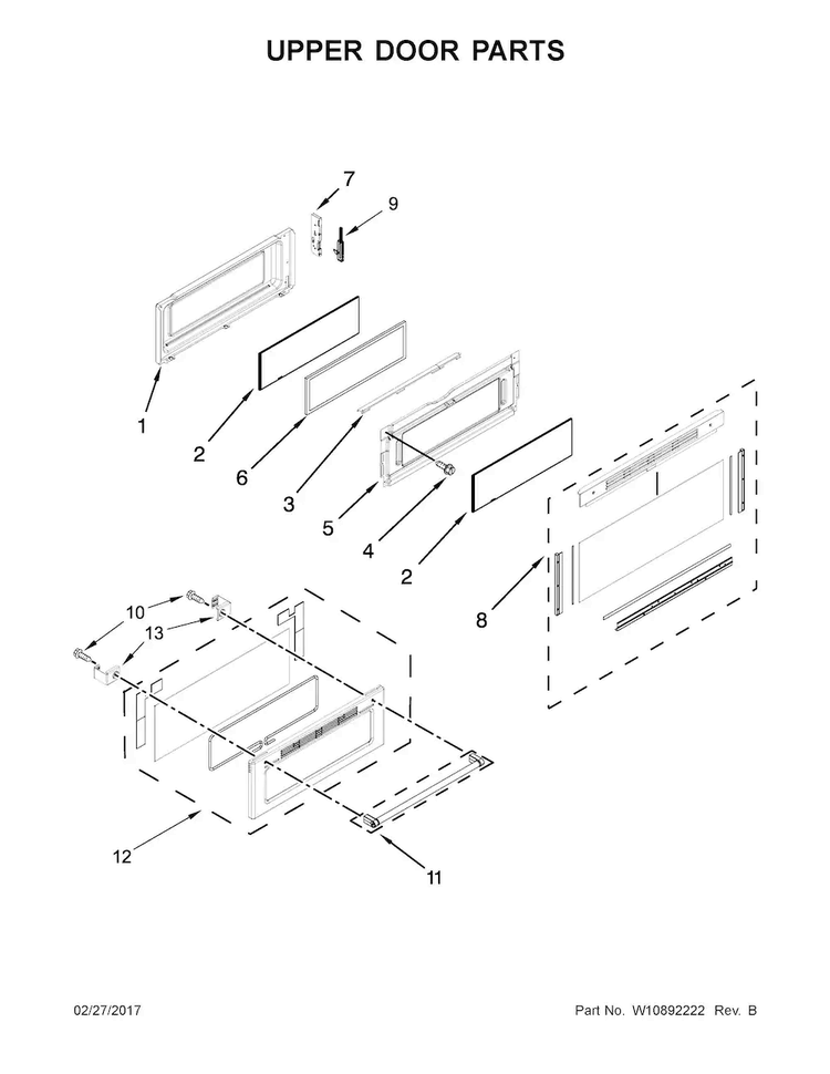 Upper Door Parts Diagram and Parts List for KFGD500ESS04  KitchenAid Range