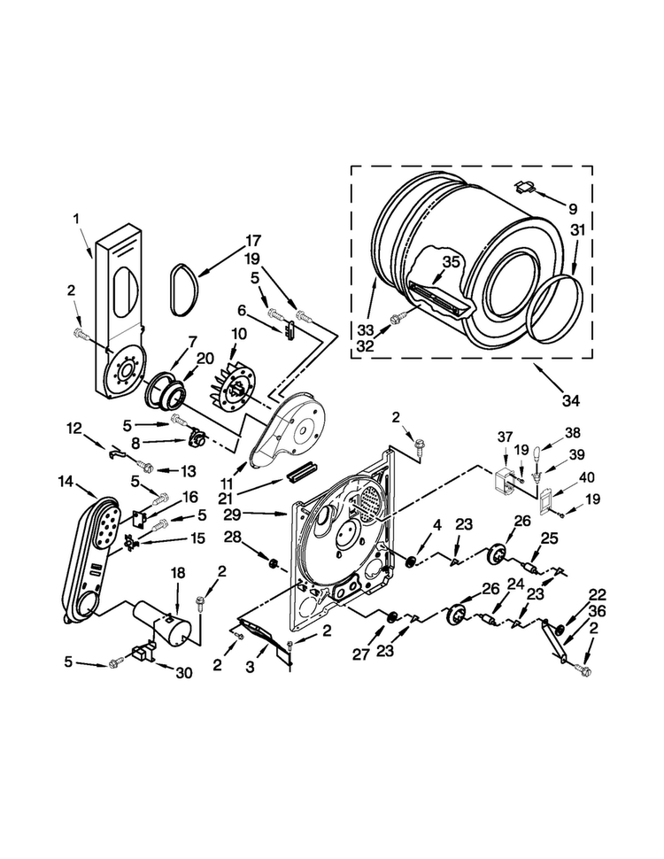Bulkhead Parts Diagram and Parts List for WGD4890BW0  Whirlpool Dryer