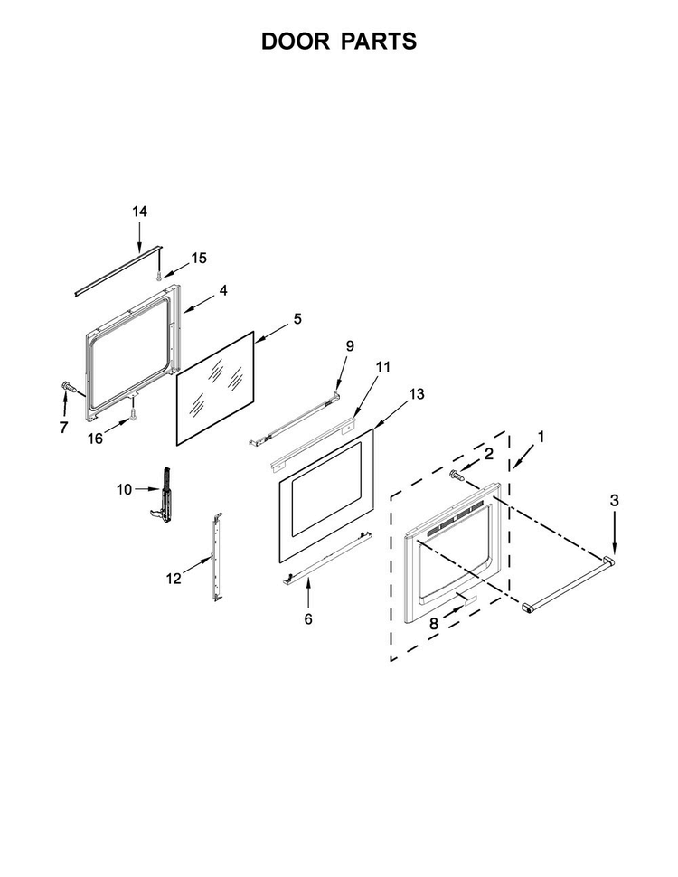 Door Parts Diagram and Parts List for KFGG500ESS0  KitchenAid Range