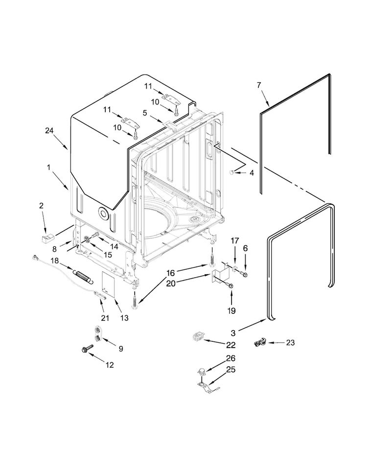 Tub And Frame Parts Diagram and Parts List for KDTE304DPA0  KitchenAid Dishwasher