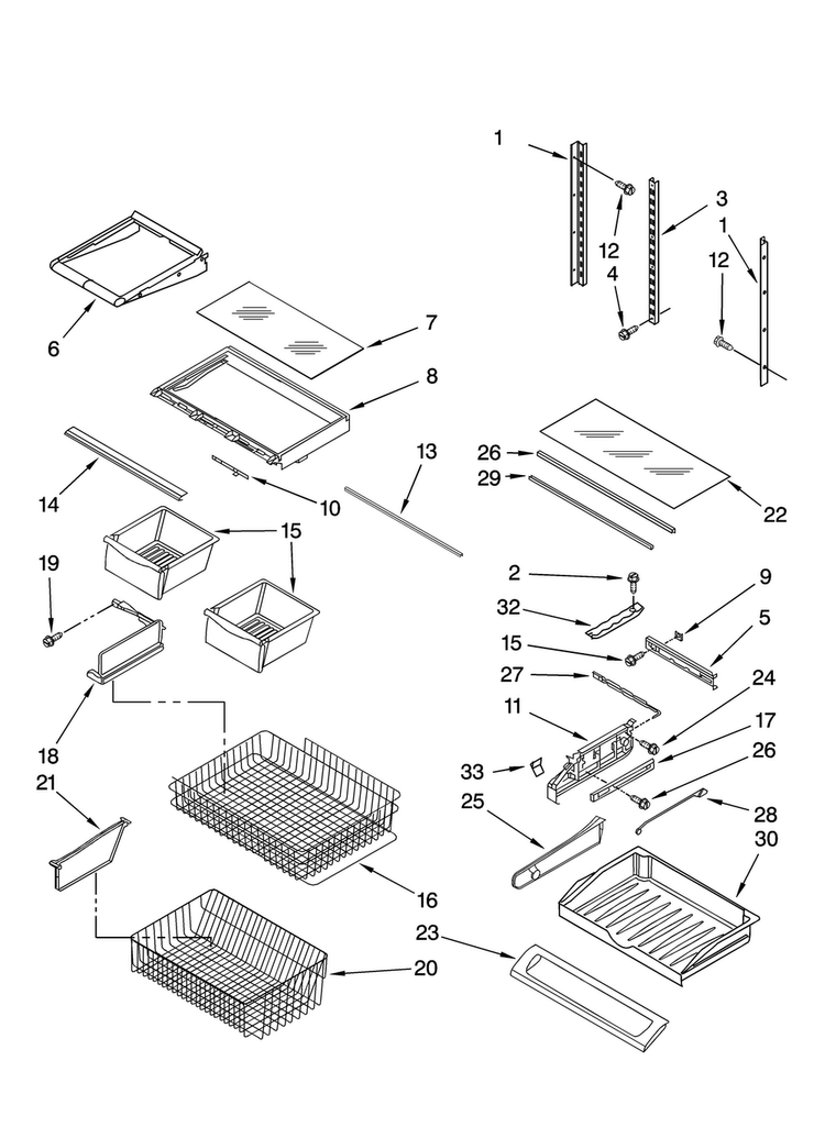 Shelf Parts Diagram and Parts List for KBRS20ETBL11  KitchenAid Refrigerator