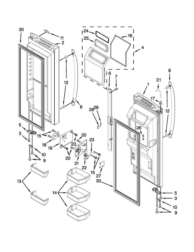 Refrigerator Door Parts Diagram and Parts List for WRF990SLAM01  Whirlpool Refrigerator