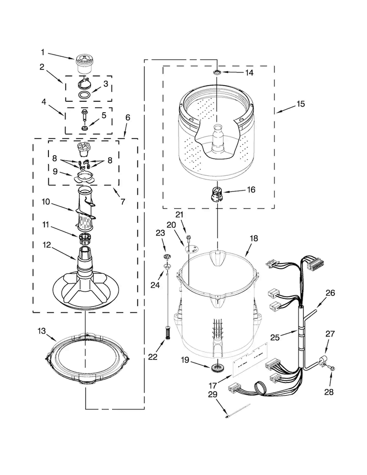 Basket And Tub Parts Diagram and Parts List for 1CWTW4800YQ1  Whirlpool Washer