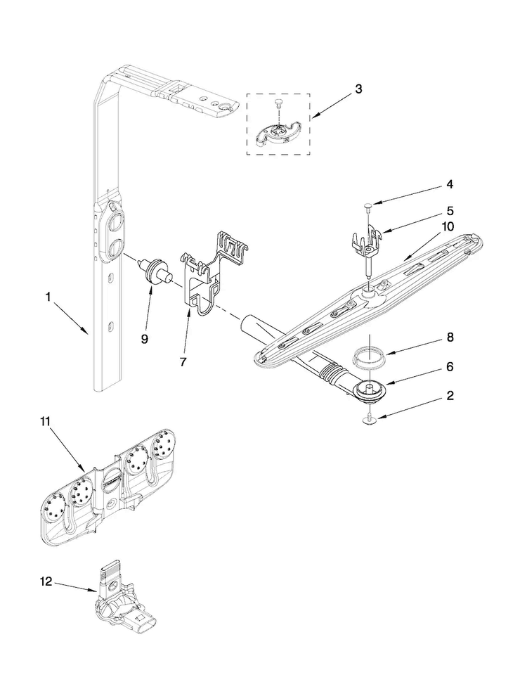 Upper Wash And Rinse Parts Diagram and Parts List for KUDS30IVSS4  KitchenAid Dishwasher