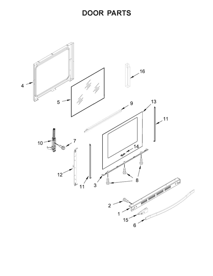 Door Parts Diagram and Parts List for WFG715H0EH0  Whirlpool Range