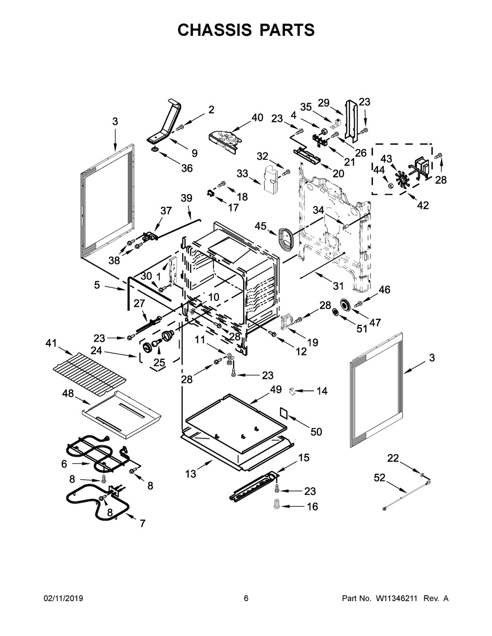 Chassis Parts Diagram and Parts List for YWFE550S0HB1  Whirlpool Range