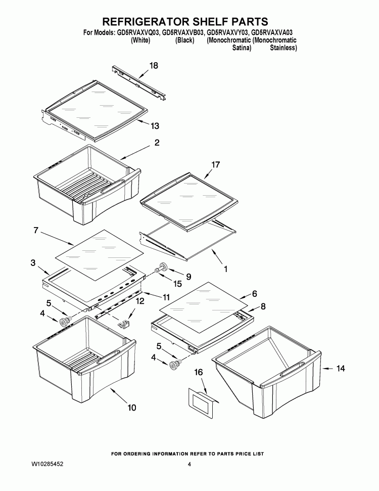 REFRIGERATOR SHELF PARTS Diagram and Parts List for GD5RVAXVB03  Whirlpool Refrigerator