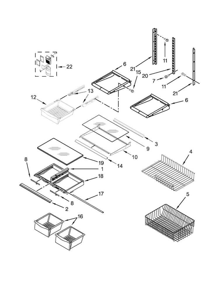 Shelf Parts Diagram and Parts List for WRB119WFBB00  Whirlpool Refrigerator