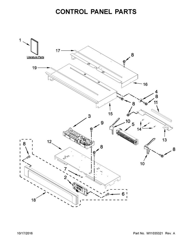 Control Panel Parts Diagram and Parts List for WOD51EC7AW05  Whirlpool Wall Oven