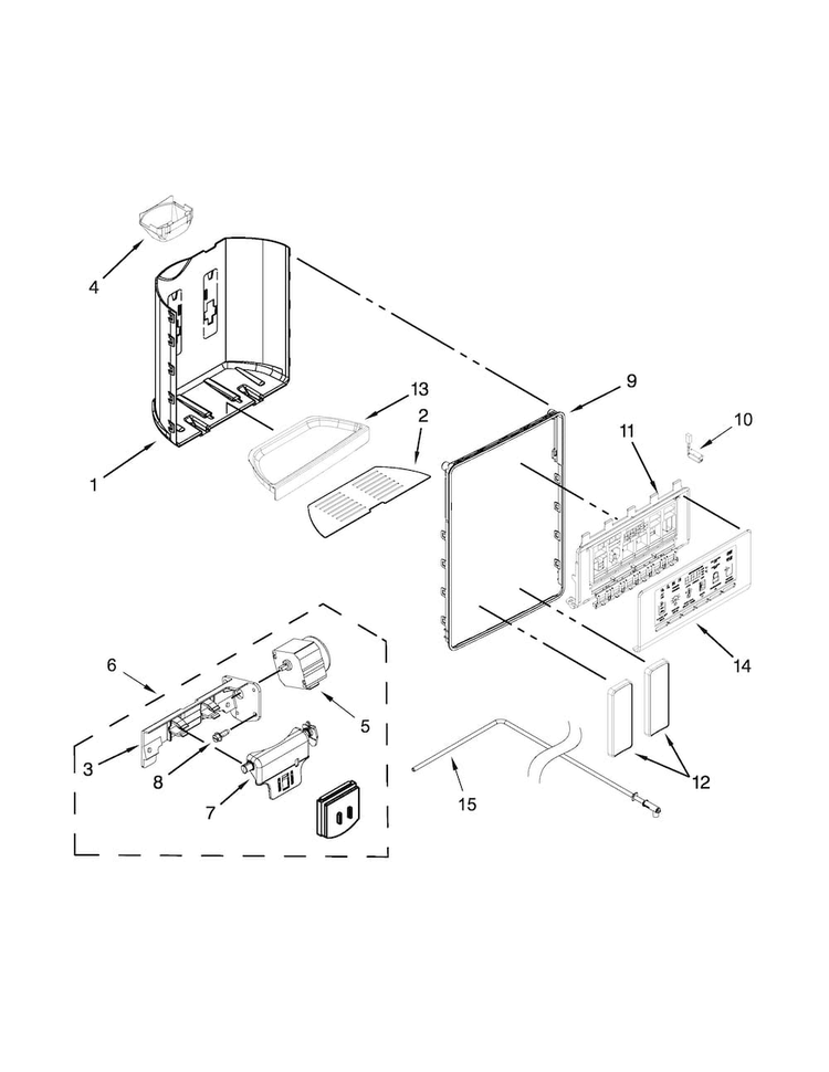 Dispenser Parts Diagram and Parts List for WRS571CIDM00  Whirlpool Refrigerator