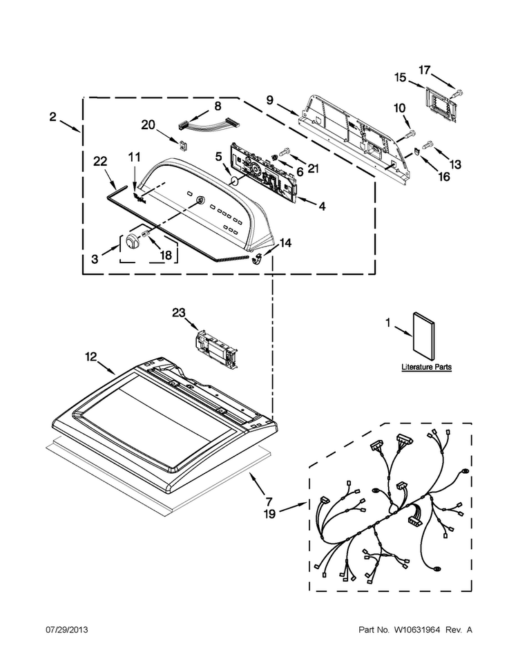 Top And Console Parts Diagram and Parts List for WGD5800BC0  Whirlpool Dryer
