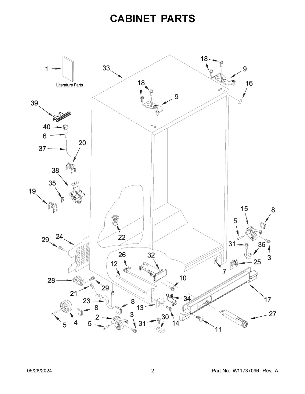 Cabinet Parts Diagram and Parts List for WRS325SDHB10  Whirlpool Refrigerator