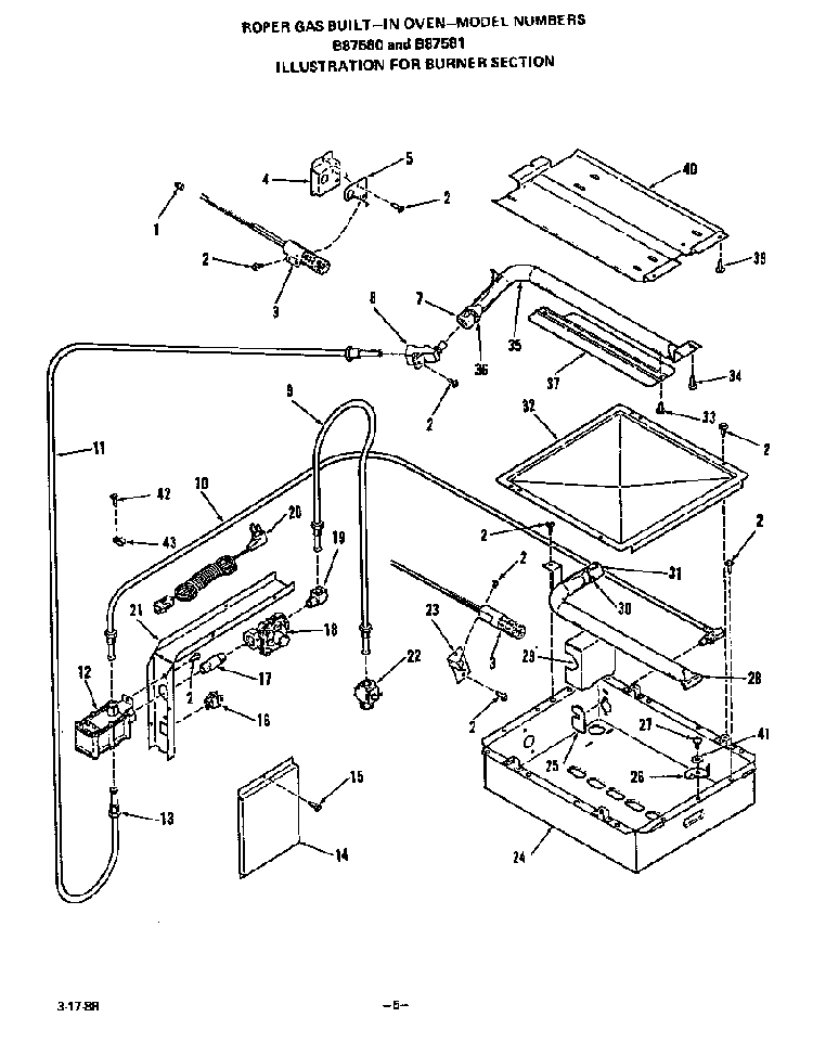 Burner Diagram and Parts List for B8758B1  Roper Wall Oven