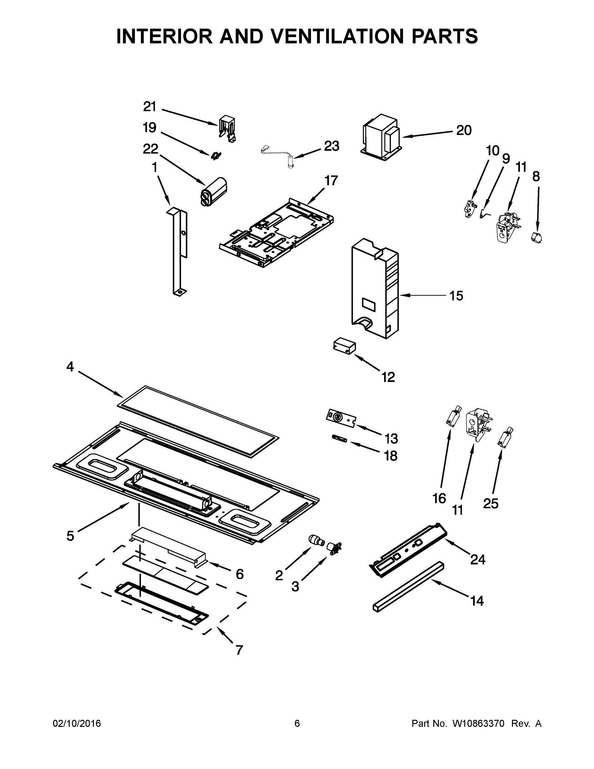 04 - INTERIOR AND VENTILATION PARTS Diagram and Parts List for YWMH31017AB3  Whirlpool Microwave