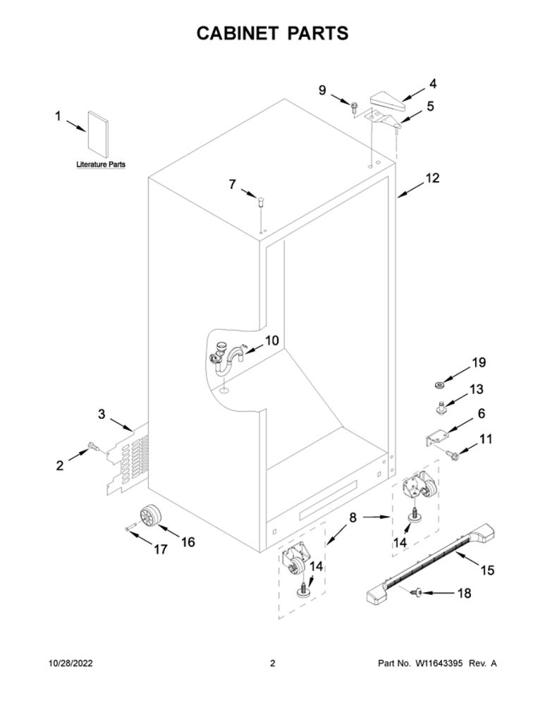 Cabinet Parts Diagram and Parts List for WZF79R20DW07  Whirlpool Freezer