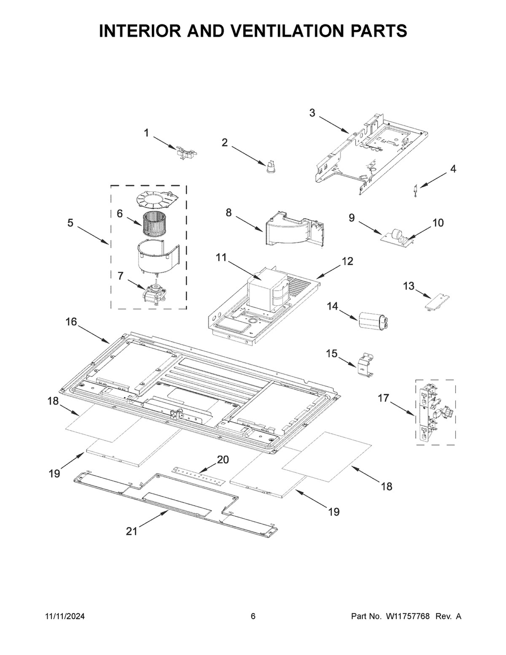 04 - Interior And Ventilation Parts Diagram and Parts List for YKMML550RPS00  Whirlpool Microwave